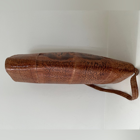 VINTAGE Snakeskin Shoulder Bag Convert to Clutch Neutral 70's Statement Python - Picture 10 of 17